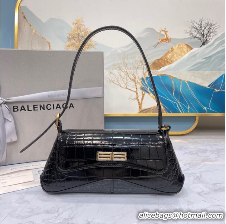 Market Sells Balenciaga LINDSAY CROCODILE EMBOSSED SMALL SHOULDER BAG WITH STRAP 6009 black