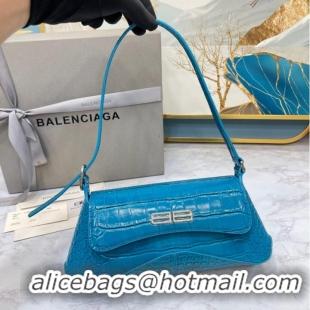 Well Crafted Balenciaga LINDSAY CROCODILE EMBOSSED SMALL SHOULDER BAG WITH STRAP 6009 blue