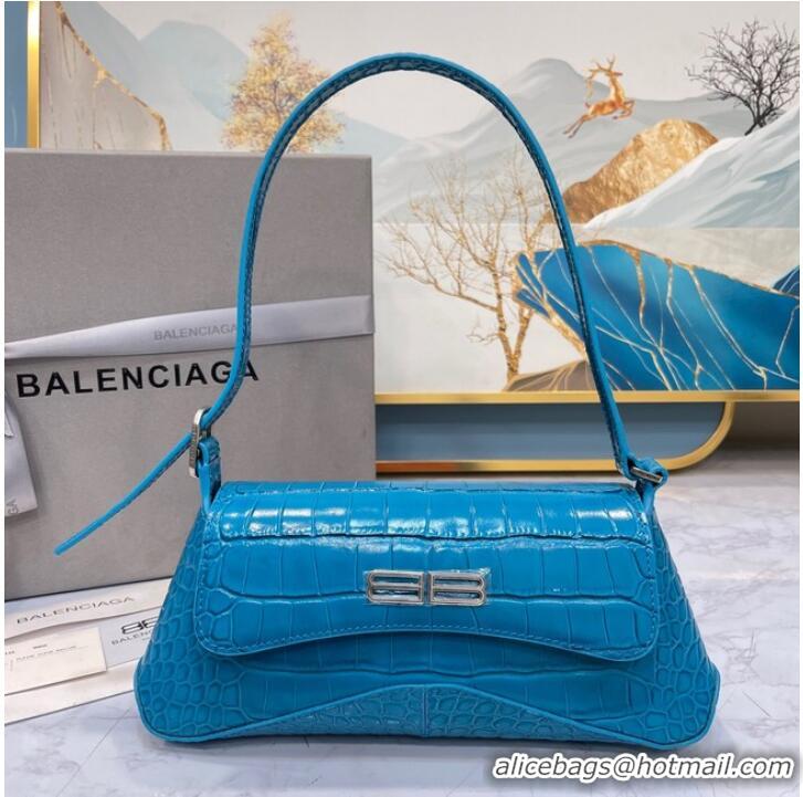 Well Crafted Balenciaga LINDSAY CROCODILE EMBOSSED SMALL SHOULDER BAG WITH STRAP 6009 blue