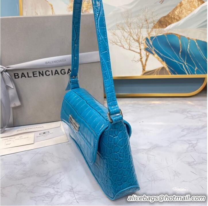 Well Crafted Balenciaga LINDSAY CROCODILE EMBOSSED SMALL SHOULDER BAG WITH STRAP 6009 blue