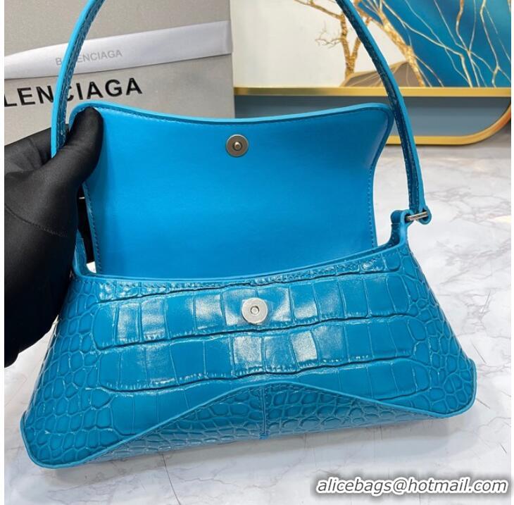 Well Crafted Balenciaga LINDSAY CROCODILE EMBOSSED SMALL SHOULDER BAG WITH STRAP 6009 blue