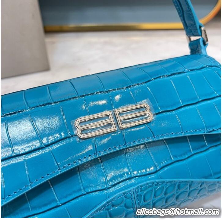 Well Crafted Balenciaga LINDSAY CROCODILE EMBOSSED SMALL SHOULDER BAG WITH STRAP 6009 blue