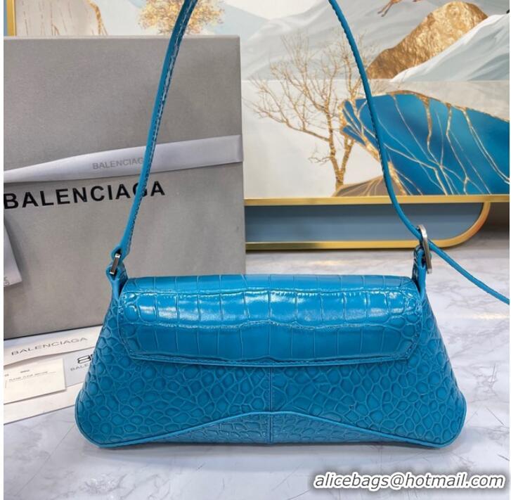 Well Crafted Balenciaga LINDSAY CROCODILE EMBOSSED SMALL SHOULDER BAG WITH STRAP 6009 blue