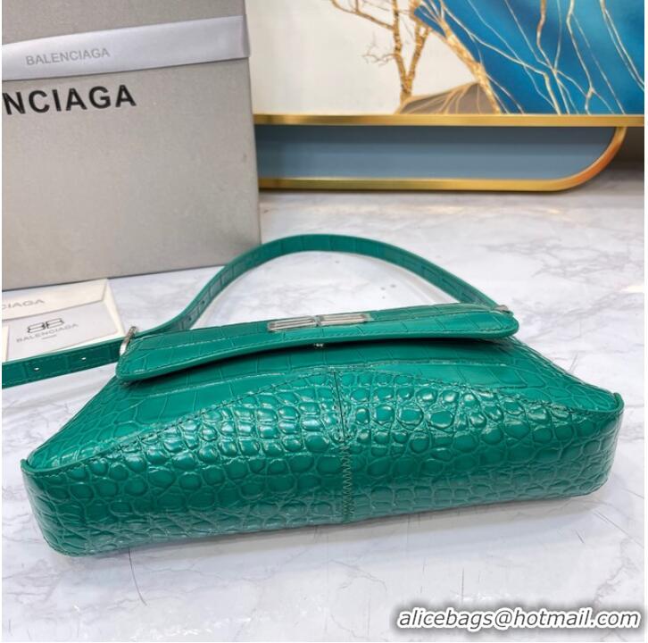 Modern Classic Balenciaga LINDSAY CROCODILE EMBOSSED SMALL SHOULDER BAG WITH STRAP 6009 green