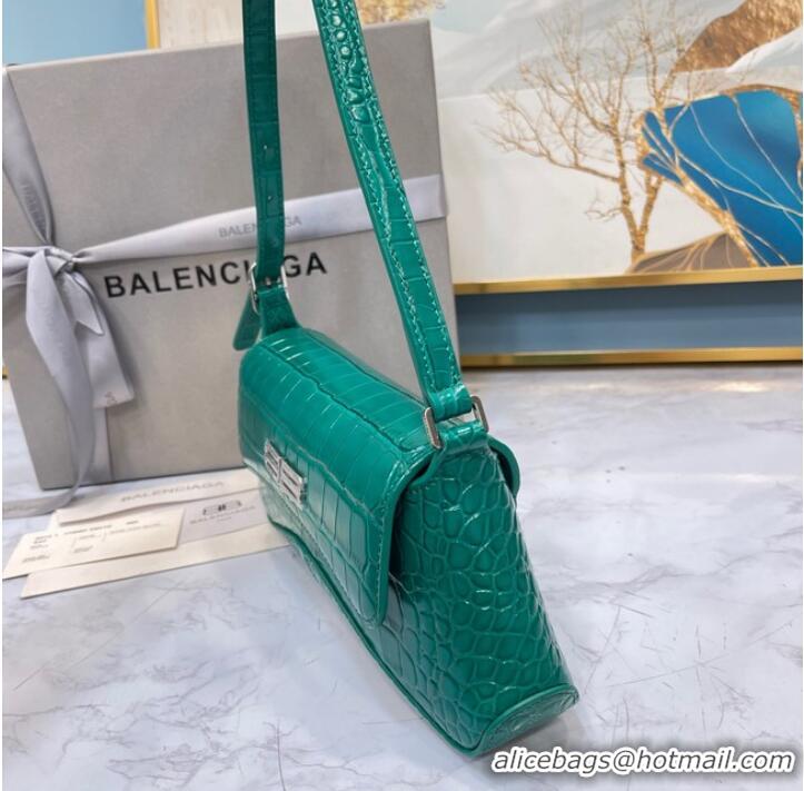 Modern Classic Balenciaga LINDSAY CROCODILE EMBOSSED SMALL SHOULDER BAG WITH STRAP 6009 green