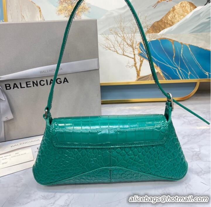 Modern Classic Balenciaga LINDSAY CROCODILE EMBOSSED SMALL SHOULDER BAG WITH STRAP 6009 green