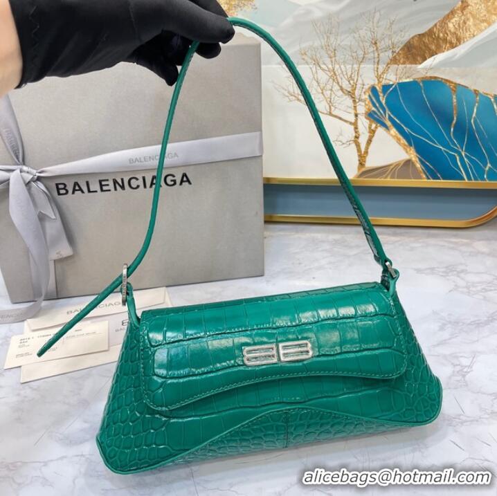 Modern Classic Balenciaga LINDSAY CROCODILE EMBOSSED SMALL SHOULDER BAG WITH STRAP 6009 green