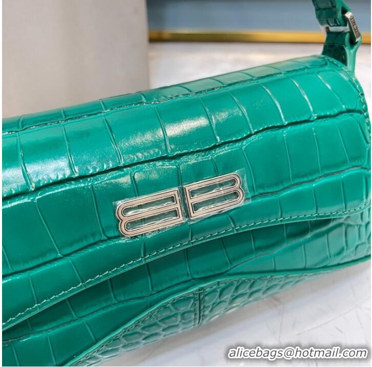 Modern Classic Balenciaga LINDSAY CROCODILE EMBOSSED SMALL SHOULDER BAG WITH STRAP 6009 green