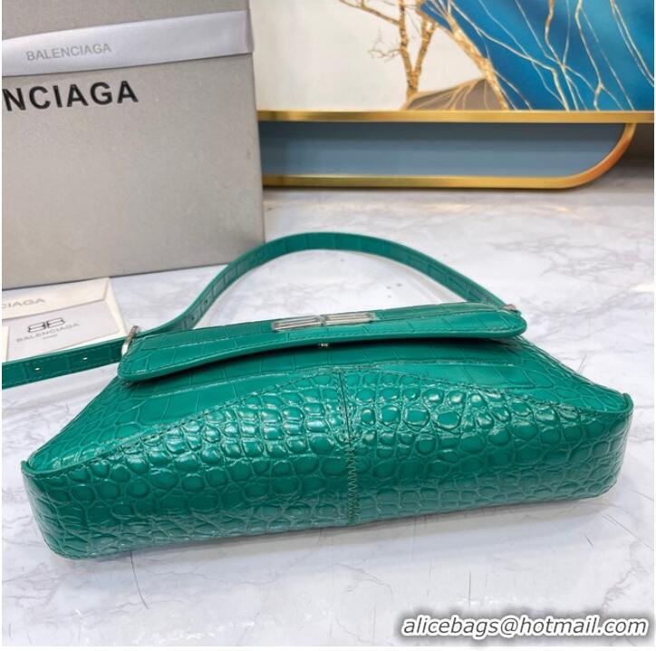 Modern Classic Balenciaga LINDSAY CROCODILE EMBOSSED SMALL SHOULDER BAG WITH STRAP 6009 green