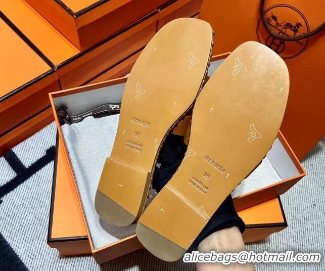 Shop Duplicate Hermes Oran Classic Stitching Leather Flat Slide Sandals Brown 062248