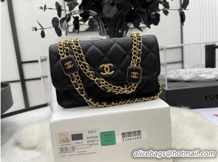 Top Grade Chanel mini FLAP BAG Lambskin & Gold-Tone Metal A68098 black