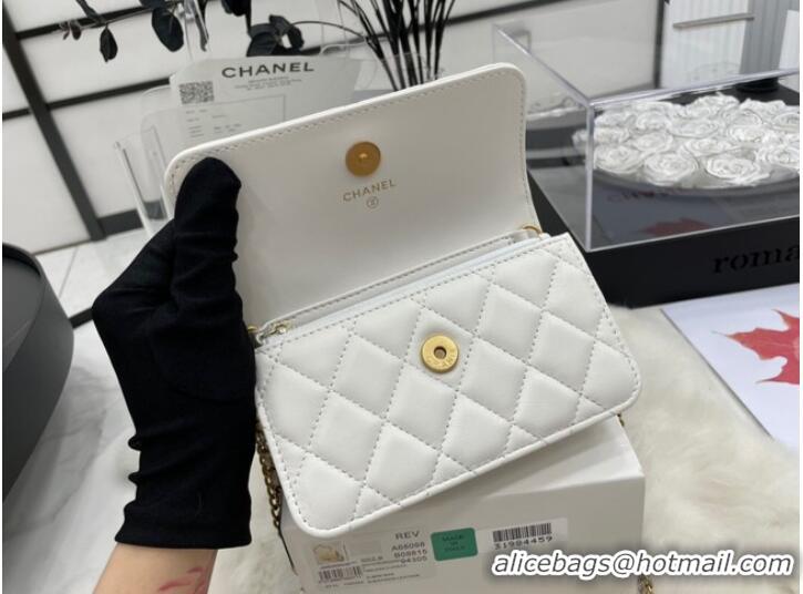 Promotional Chanel mini FLAP BAG Lambskin & Gold-Tone Metal A68098 white