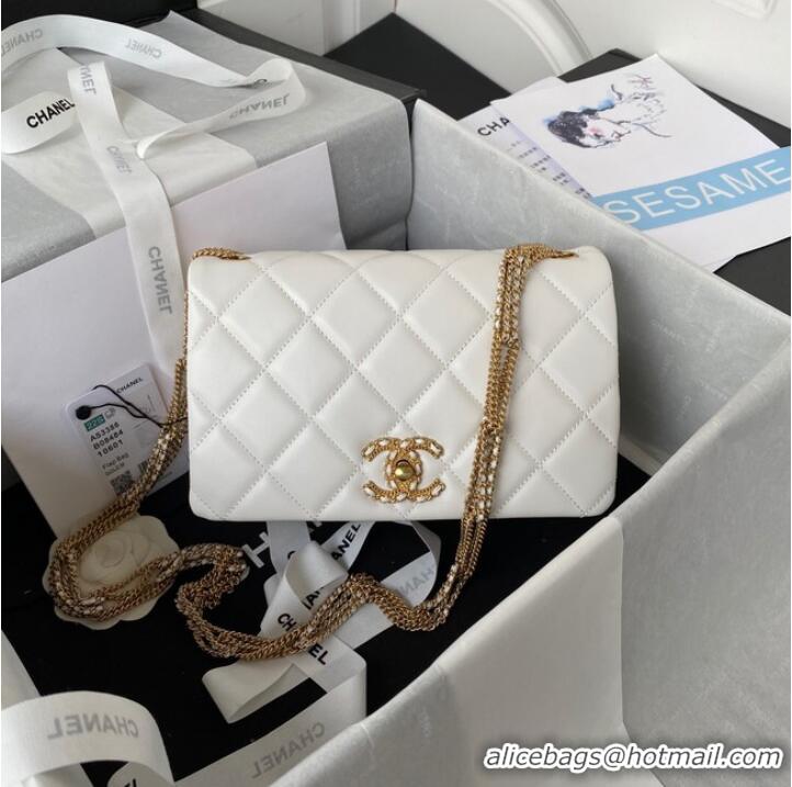 Fashion Show Collections Chanel small FLAP BAG Lambskin & Gold-Tone Metal AS3386 white