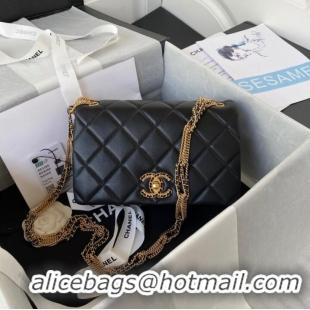 Luxurious Chanel small FLAP BAG Lambskin & Gold-Tone Metal AS3386 black