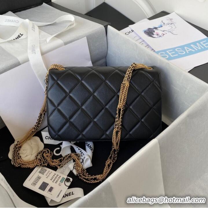 Luxurious Chanel small FLAP BAG Lambskin & Gold-Tone Metal AS3386 black