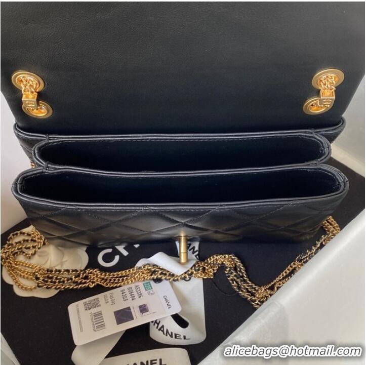 Luxurious Chanel small FLAP BAG Lambskin & Gold-Tone Metal AS3386 black