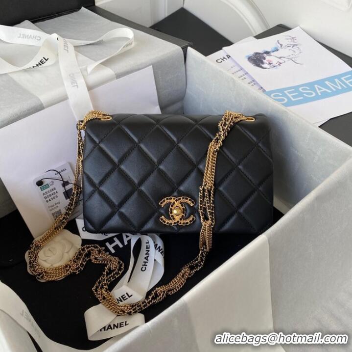 Luxurious Chanel small FLAP BAG Lambskin & Gold-Tone Metal AS3386 black