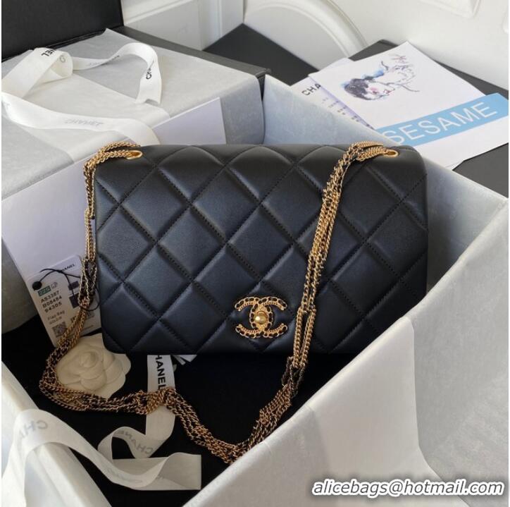 Unique Style Chanel small FLAP BAG Lambskin & Gold-Tone Metal AS3387 black