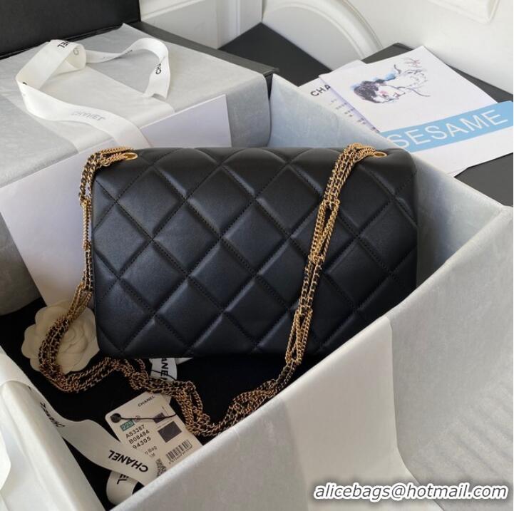 Unique Style Chanel small FLAP BAG Lambskin & Gold-Tone Metal AS3387 black