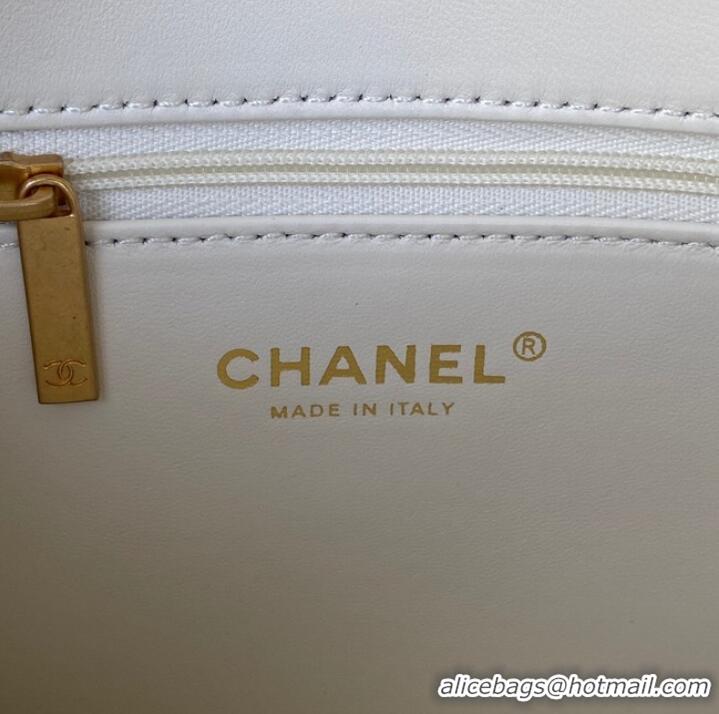 Classic Cheapest Chanel small FLAP BAG Lambskin & Gold-Tone Metal AS3387 white