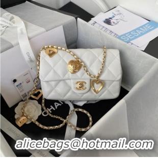 Good Product Chanel MINI FLAP BAG Lambskin & Gold-Tone Metal AS3457 white