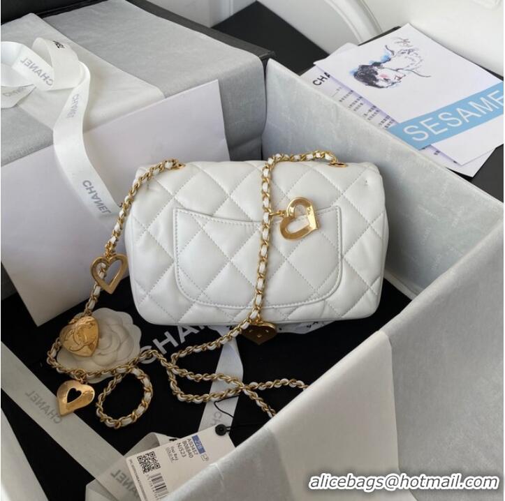 Good Product Chanel MINI FLAP BAG Lambskin & Gold-Tone Metal AS3457 white