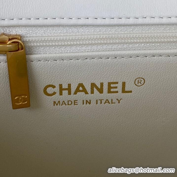 Good Product Chanel MINI FLAP BAG Lambskin & Gold-Tone Metal AS3457 white