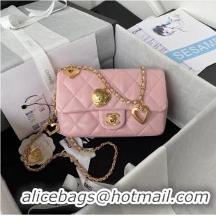 Famous Brand Chanel MINI FLAP BAG Lambskin & Gold-Tone Metal AS3457 pink