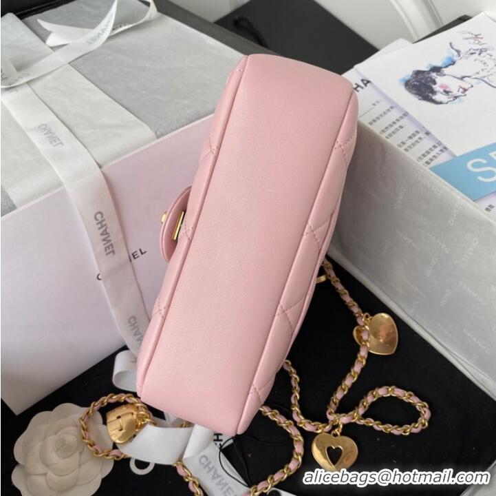 Famous Brand Chanel MINI FLAP BAG Lambskin & Gold-Tone Metal AS3457 pink