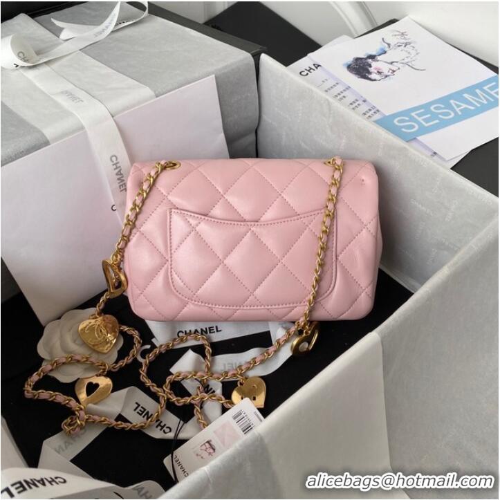 Famous Brand Chanel MINI FLAP BAG Lambskin & Gold-Tone Metal AS3457 pink