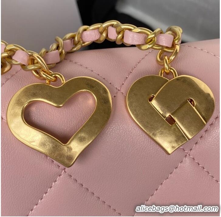 Famous Brand Chanel MINI FLAP BAG Lambskin & Gold-Tone Metal AS3457 pink