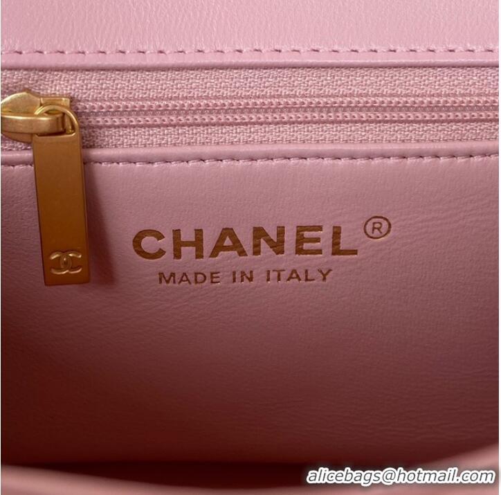 Famous Brand Chanel MINI FLAP BAG Lambskin & Gold-Tone Metal AS3457 pink