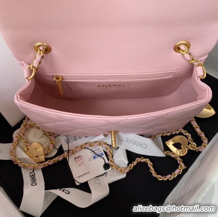 Famous Brand Chanel MINI FLAP BAG Lambskin & Gold-Tone Metal AS3457 pink