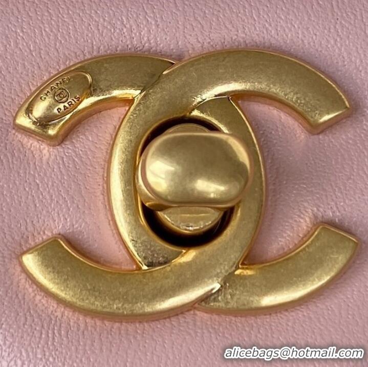 Famous Brand Chanel MINI FLAP BAG Lambskin & Gold-Tone Metal AS3457 pink