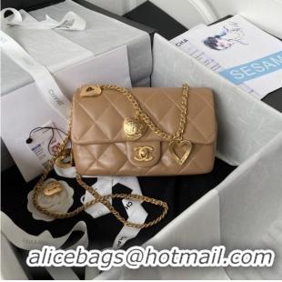 Super Quality Chanel MINI FLAP BAG Lambskin & Gold-Tone Metal AS3457 apricot