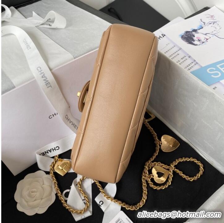 Super Quality Chanel MINI FLAP BAG Lambskin & Gold-Tone Metal AS3457 apricot