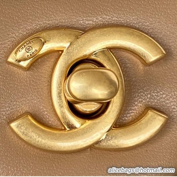 Super Quality Chanel MINI FLAP BAG Lambskin & Gold-Tone Metal AS3457 apricot