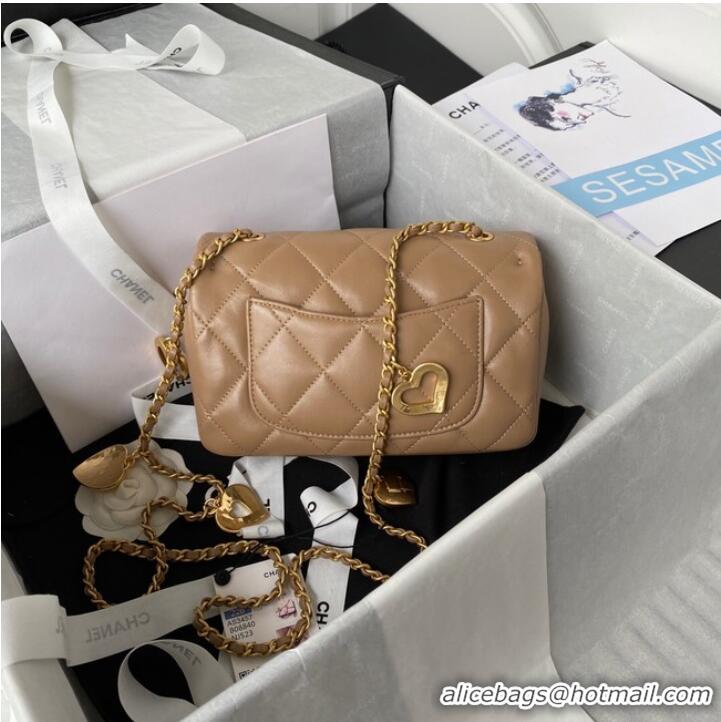 Super Quality Chanel MINI FLAP BAG Lambskin & Gold-Tone Metal AS3457 apricot