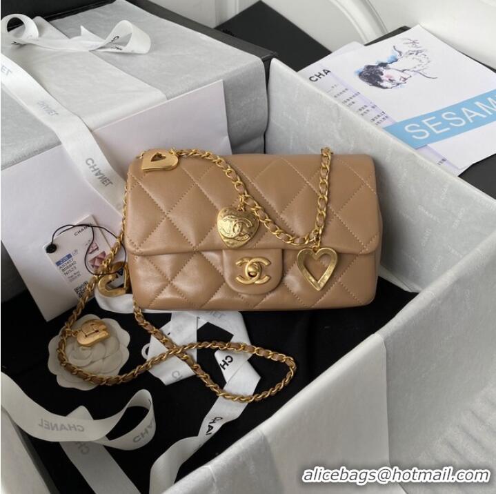 Super Quality Chanel MINI FLAP BAG Lambskin & Gold-Tone Metal AS3457 apricot