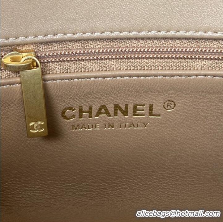 Super Quality Chanel MINI FLAP BAG Lambskin & Gold-Tone Metal AS3457 apricot