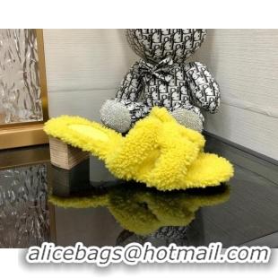 Purchase Hermes Teddy Fur Medium Heel Slide Sandals 5cm Yellow 071902