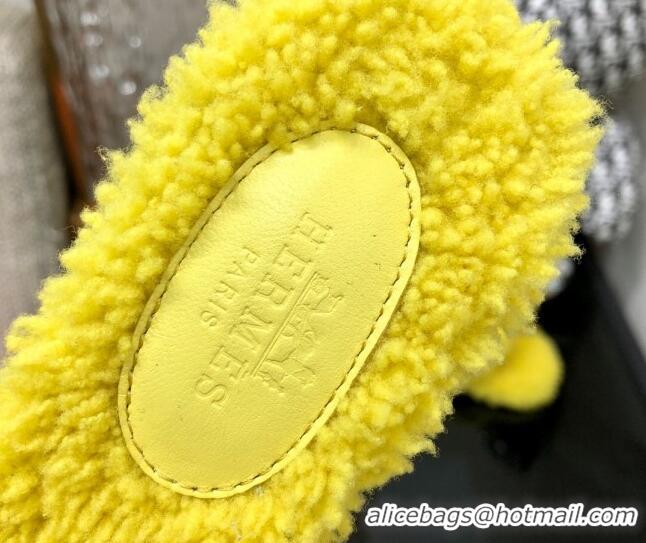 Purchase Hermes Teddy Fur Medium Heel Slide Sandals 5cm Yellow 071902