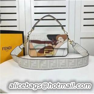 Super Quality Fendi FF glazed fabric bag with inlay Baguette F0705 gray