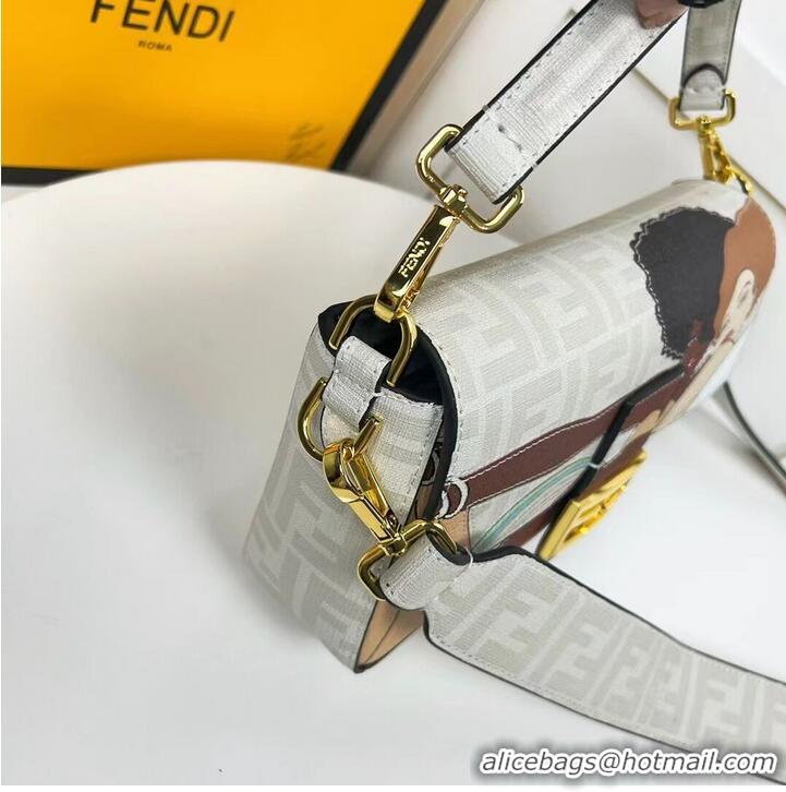 Super Quality Fendi FF glazed fabric bag with inlay Baguette F0705 gray