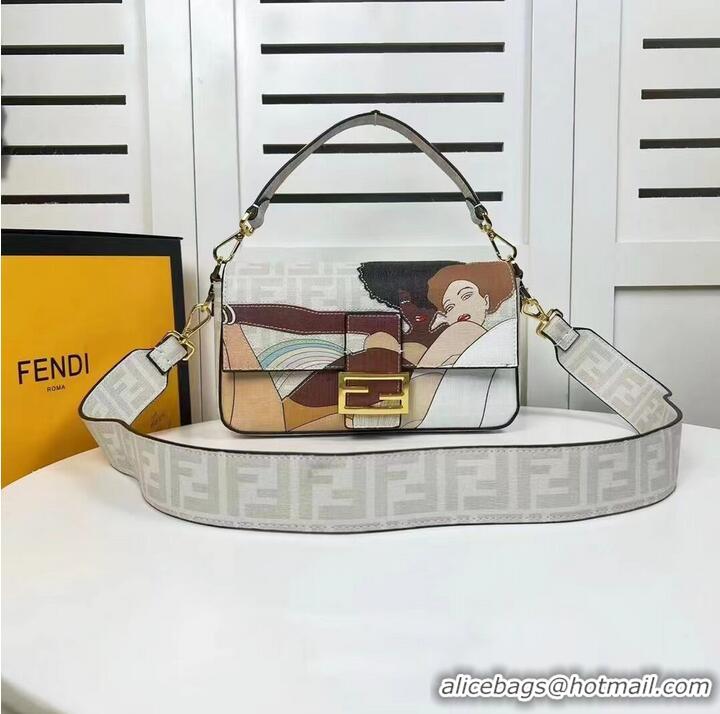 Super Quality Fendi FF glazed fabric bag with inlay Baguette F0705 gray