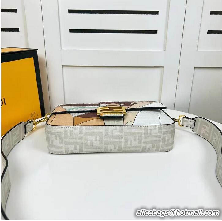 Super Quality Fendi FF glazed fabric bag with inlay Baguette F0705 gray