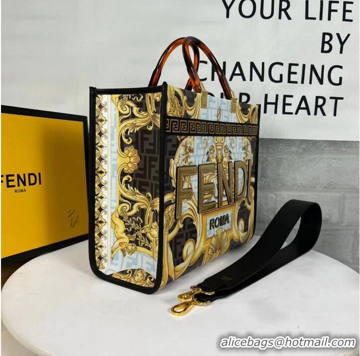 Buy Fashionable Fendi Sunshine Medium Fendace Printed white leather shopper 8BH386A-2