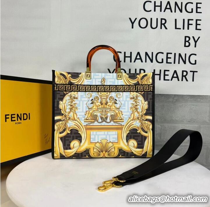 Buy Fashionable Fendi Sunshine Medium Fendace Printed white leather shopper 8BH386A-2