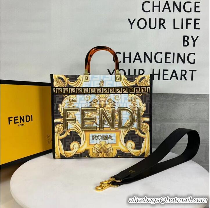 Buy Fashionable Fendi Sunshine Medium Fendace Printed white leather shopper 8BH386A-2