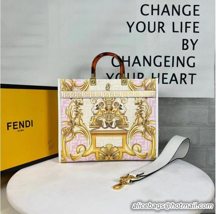 Trendy Design Fendi Sunshine Medium Fendace Printed white leather shopper 8BH386A